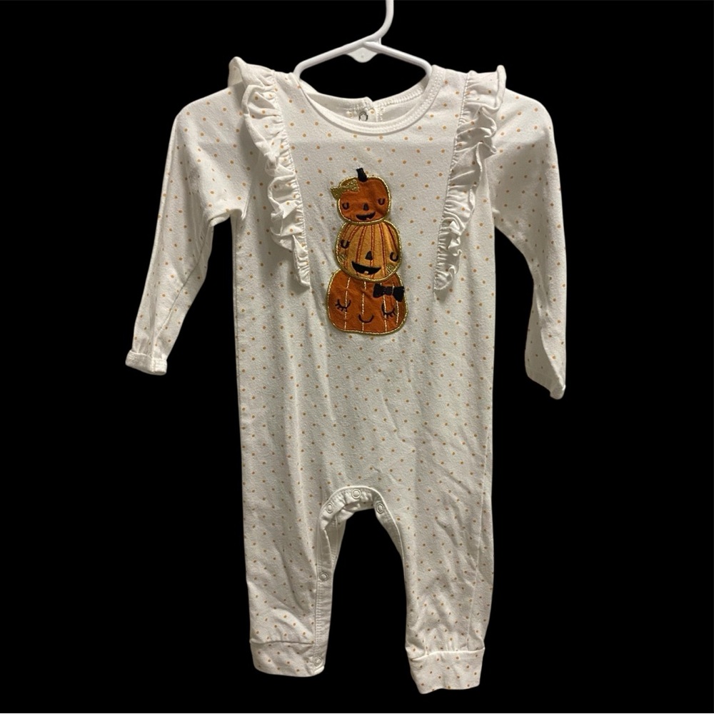 Chick Pea Infant Girl’s Halloween Long Sleeve Pumpkin Romper size 6-12 Months